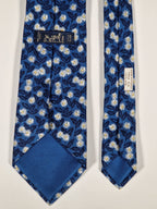 Hermès silk tie blue flower pattern 7954 EA