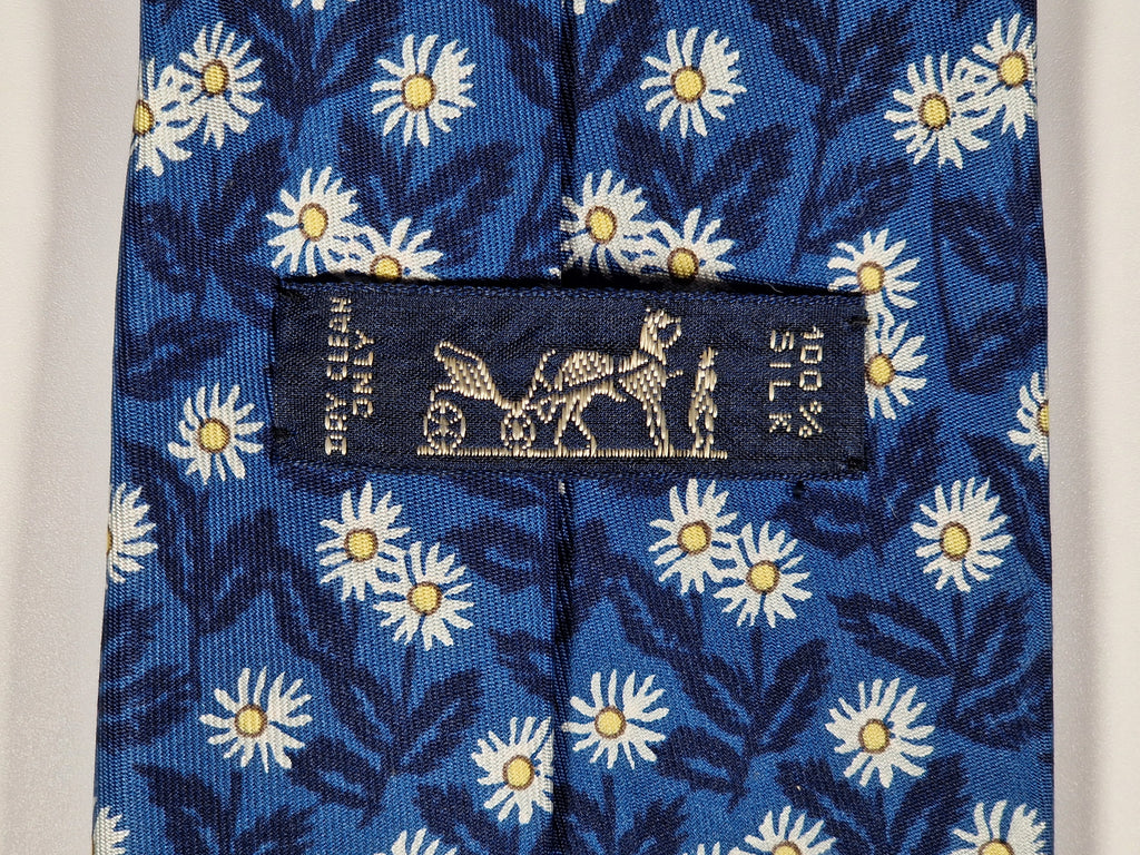 Hermès silk tie blue flower pattern 7954 EA
