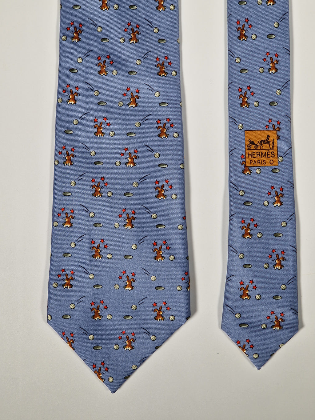 Hermès silk tie blue rabbit and golfball whimsical pattern 7956 EA