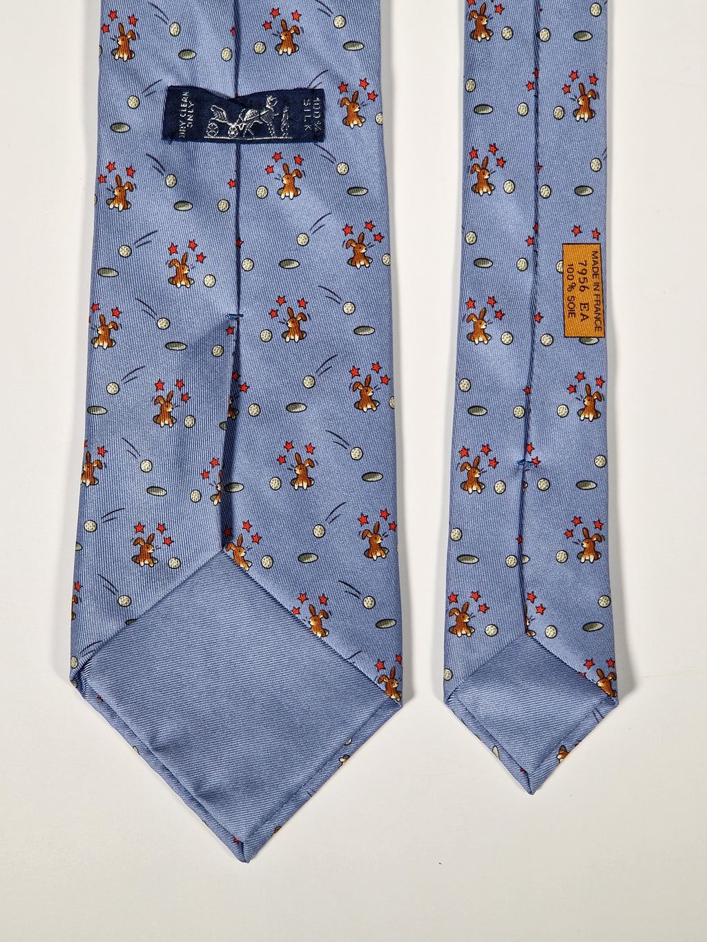 Hermès silk tie blue rabbit and golfball whimsical pattern 7956 EA