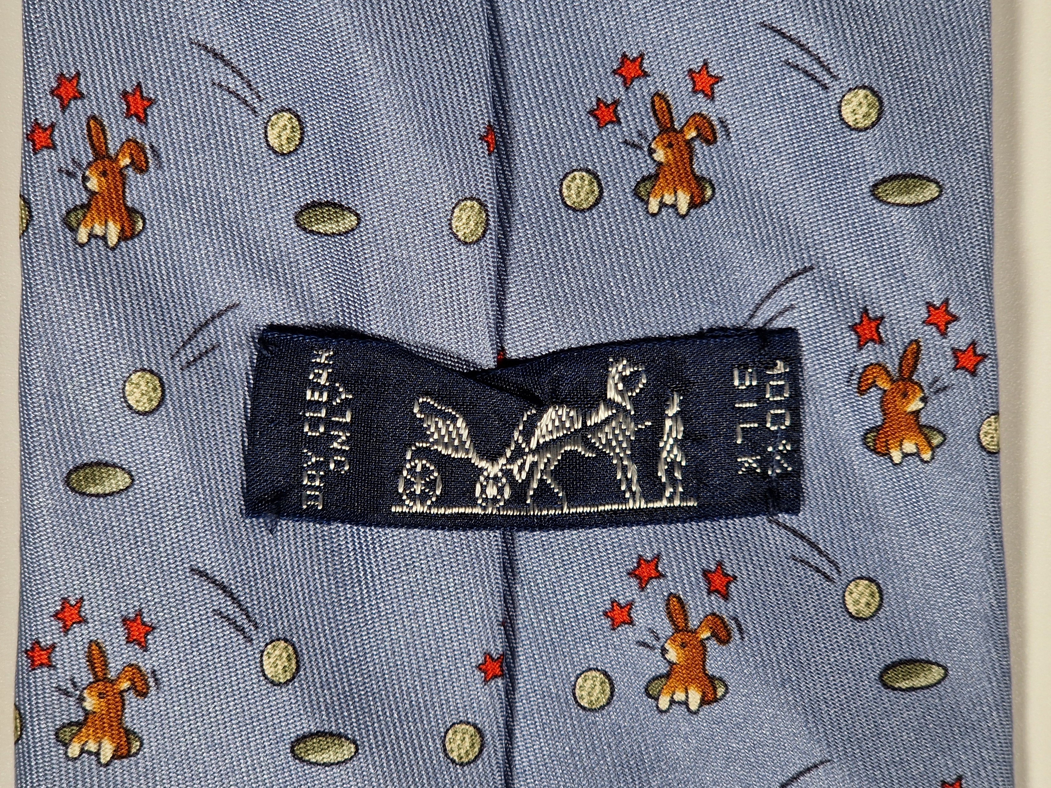 Hermès silk tie blue rabbit and golfball whimsical pattern 7956 EA