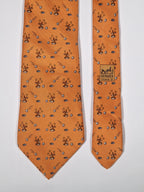 Hermès silk tie orange whimsical rabbit and golf pattern 7956 EA