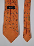 Hermès silk tie orange whimsical rabbit and golf pattern 7956 EA