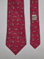 Hermès silk tie pink whimsical racoon pattern 7959 EA