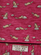 Hermès silk tie pink whimsical racoon pattern 7959 EA