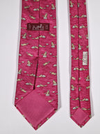 Hermès silk tie pink whimsical racoon pattern 7959 EA