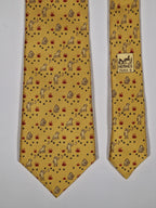 007961 Hermès tie yellow whimsical monkey pattern 7961 EA