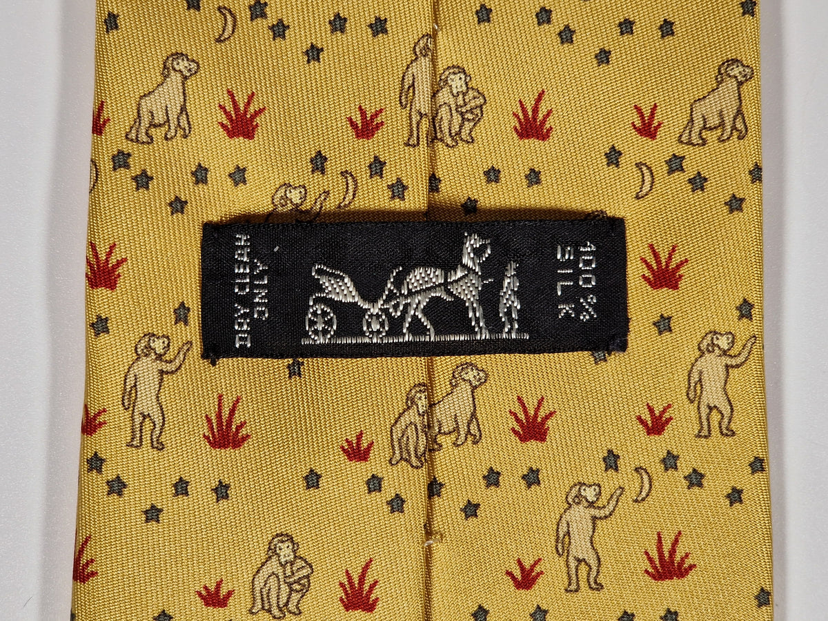 007961 Hermès tie yellow whimsical monkey pattern 7961 EA