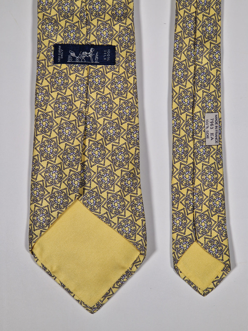 Hermès silk tie yellow equestrian pattern 7963 EA