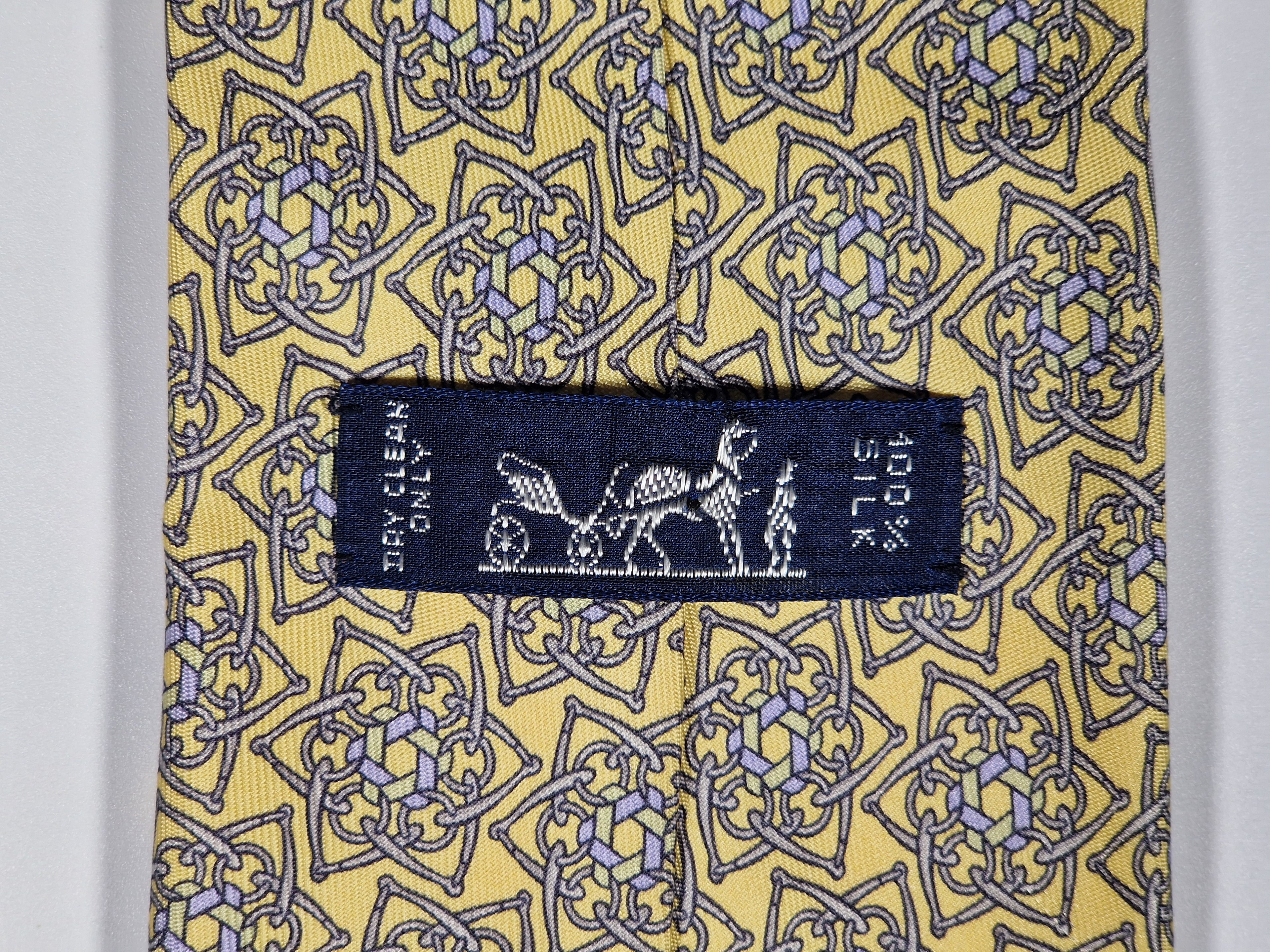 Hermès silk tie yellow equestrian pattern 7963 EA