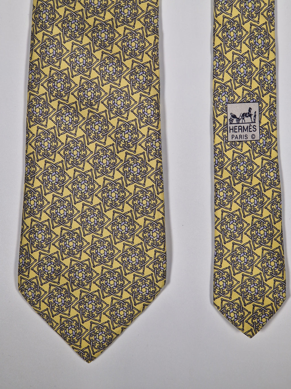 Hermès silk tie yellow equestrian pattern 7963 EA