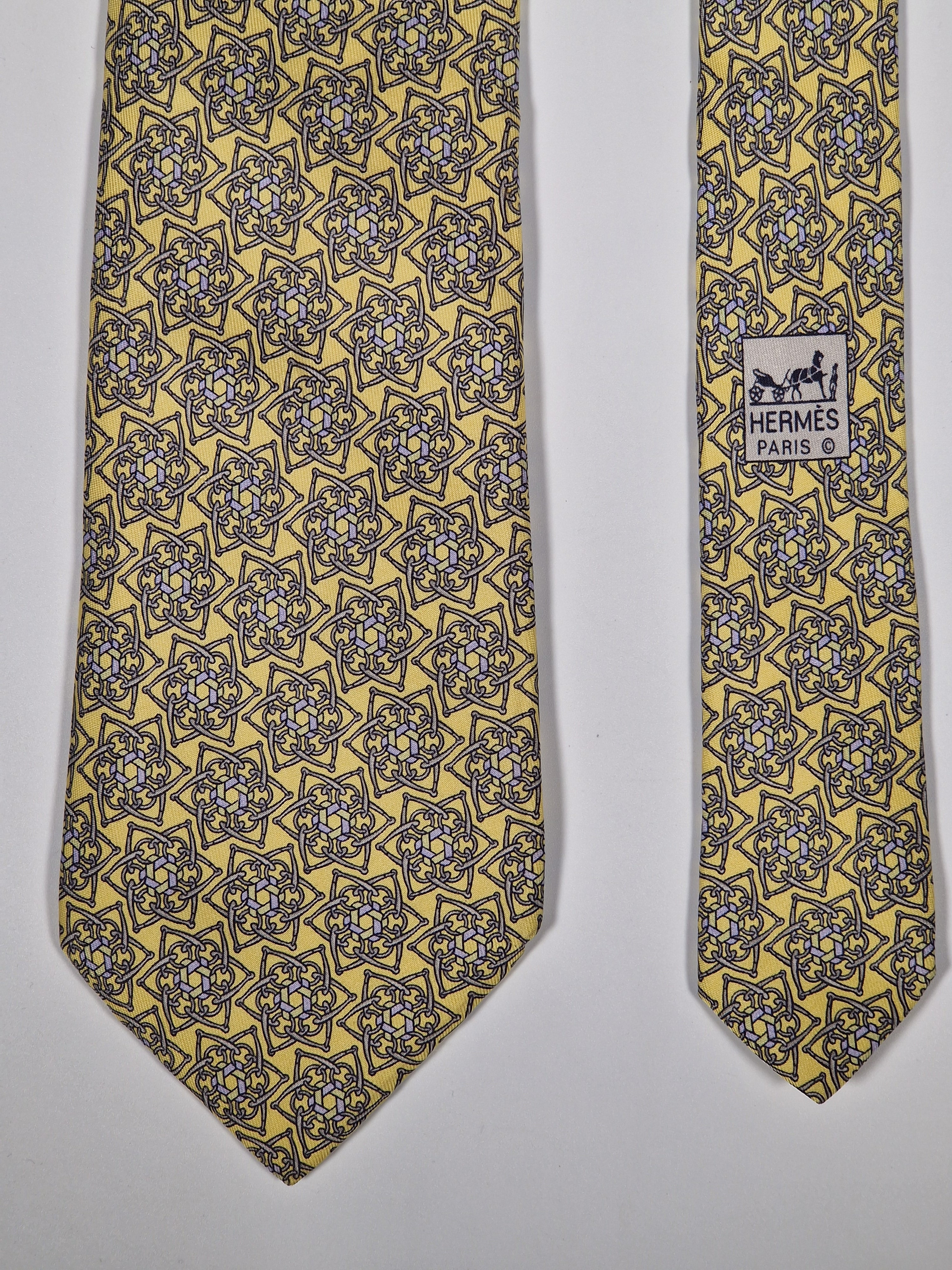 Hermès silk tie yellow equestrian pattern 7963 EA