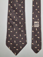 Hermès silk tie grey whimsical butterflies and bear 7973 EA