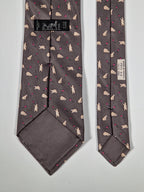 Hermès silk tie grey whimsical butterflies and bear 7973 EA