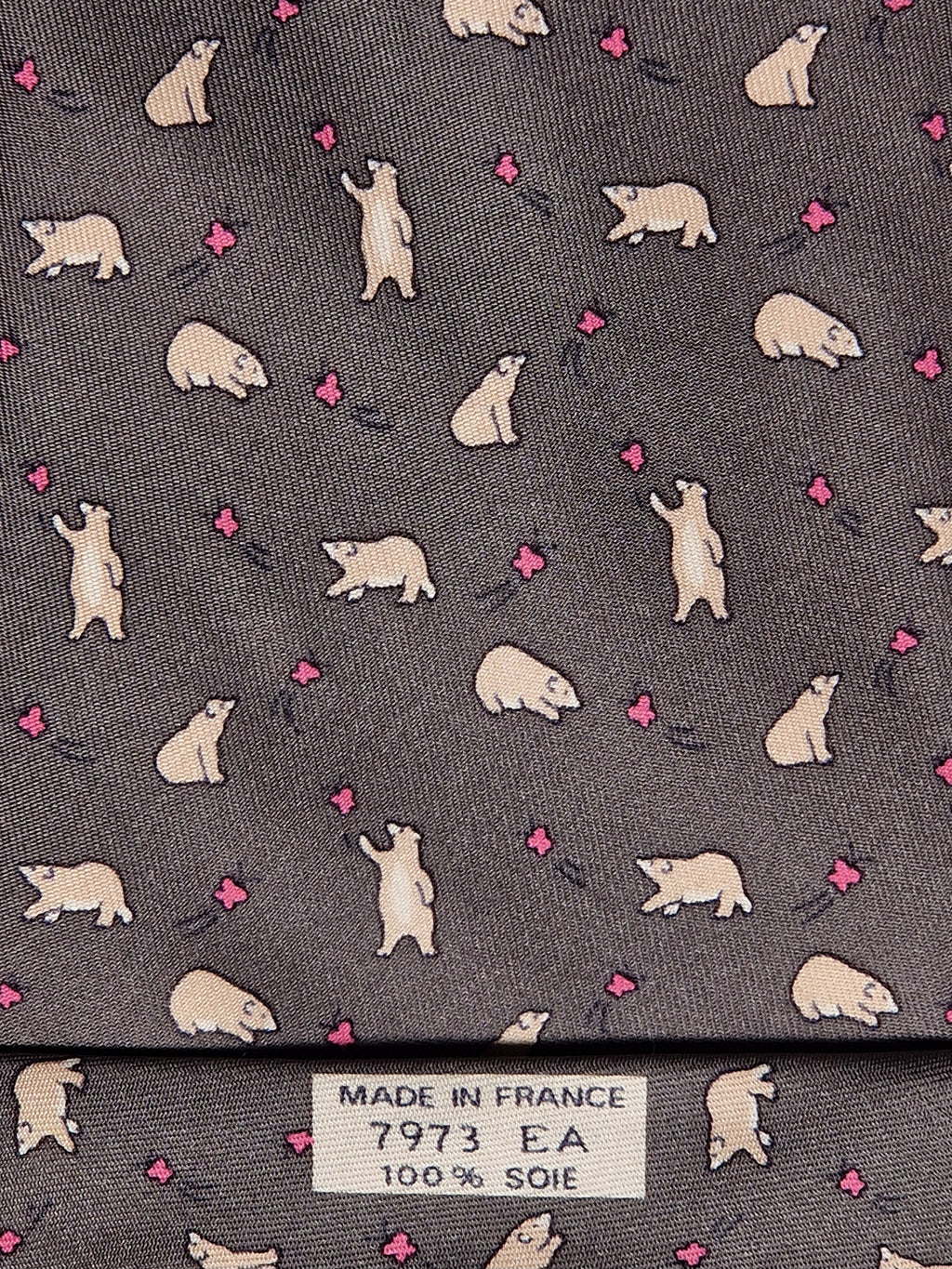 Hermès silk tie grey whimsical butterflies and bear 7973 EA
