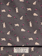 Hermès silk tie grey whimsical butterflies and bear 7973 EA