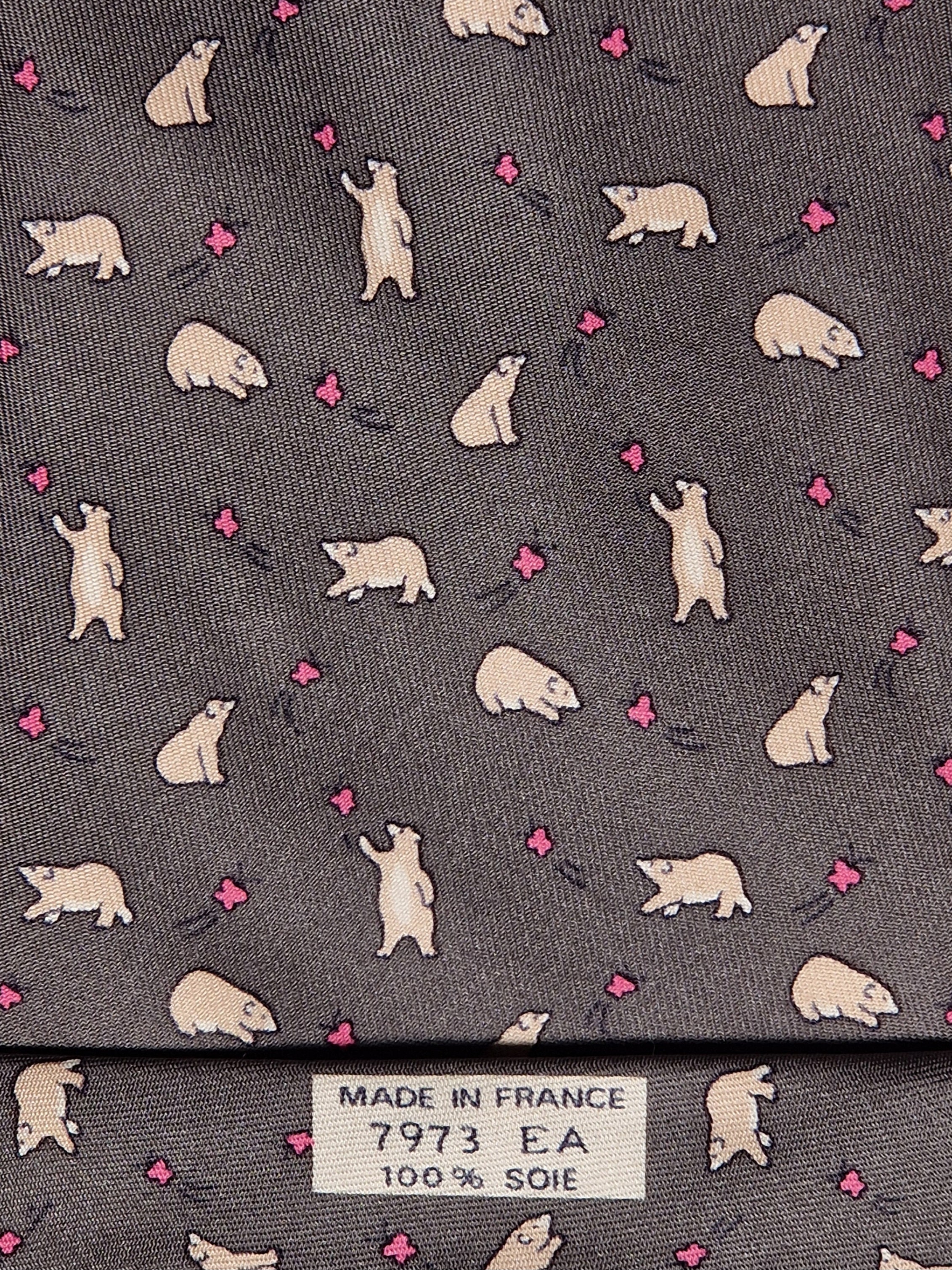 Hermès silk tie grey whimsical butterflies and bear 7973 EA