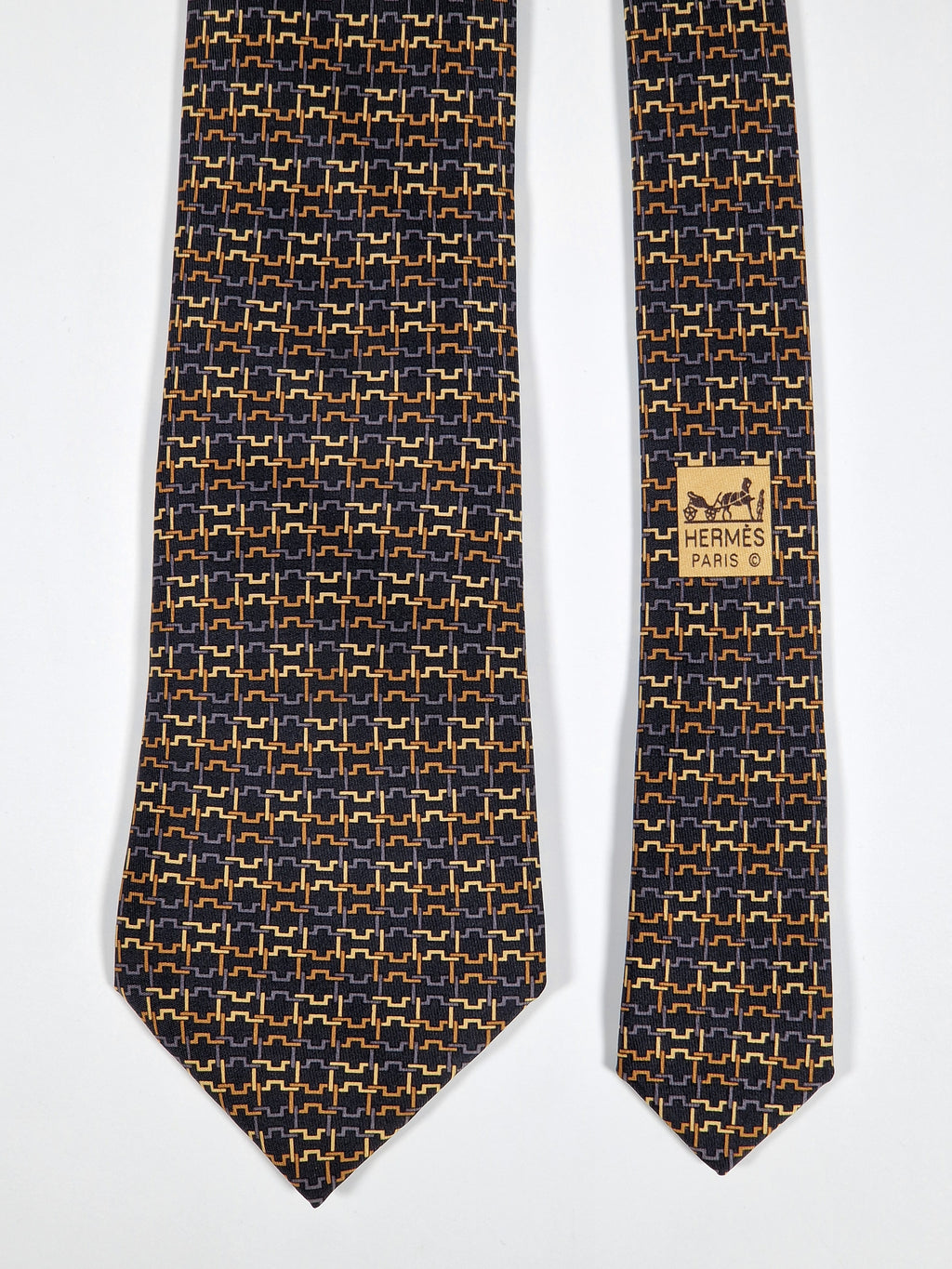 Hermès silk tie black H pattern Hermès 7986 EA