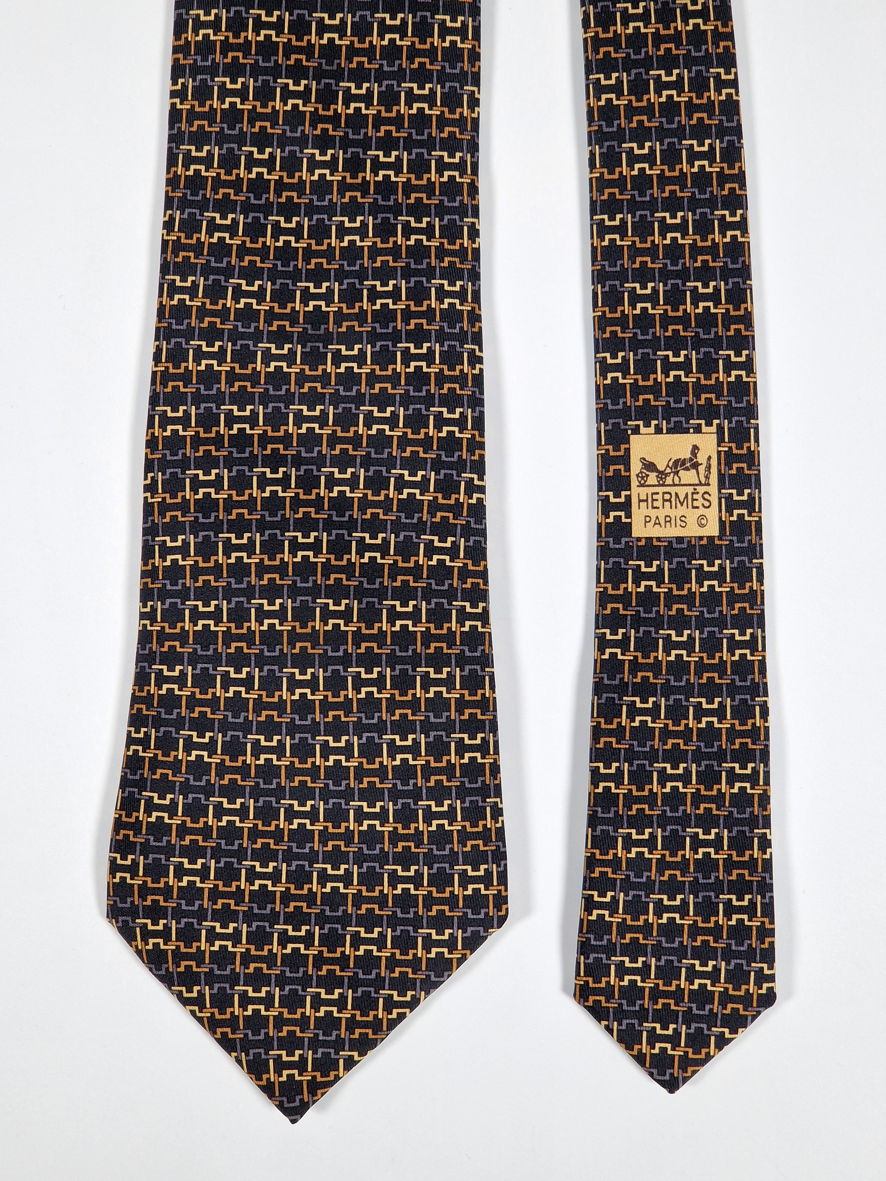Hermès silk tie black H pattern Hermès 7986 EA