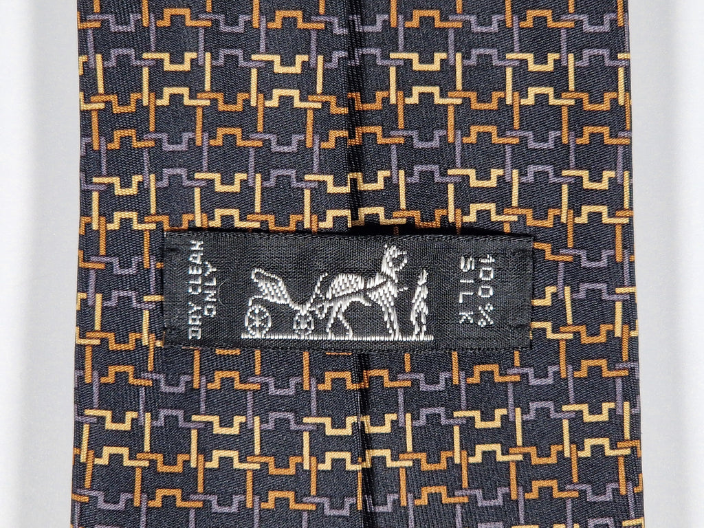 Hermès silk tie black H pattern Hermès 7986 EA