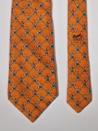 007987 Hermès tie orange ostrich jockey 7987 EA