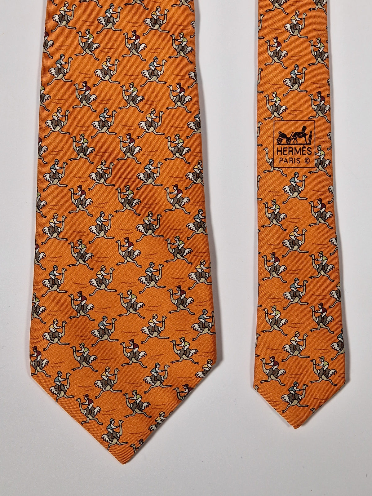 007987 Hermès tie orange ostrich jockey 7987 EA