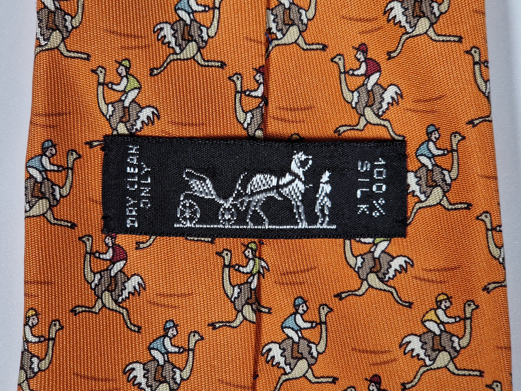 007987 Hermès tie orange ostrich jockey 7987 EA
