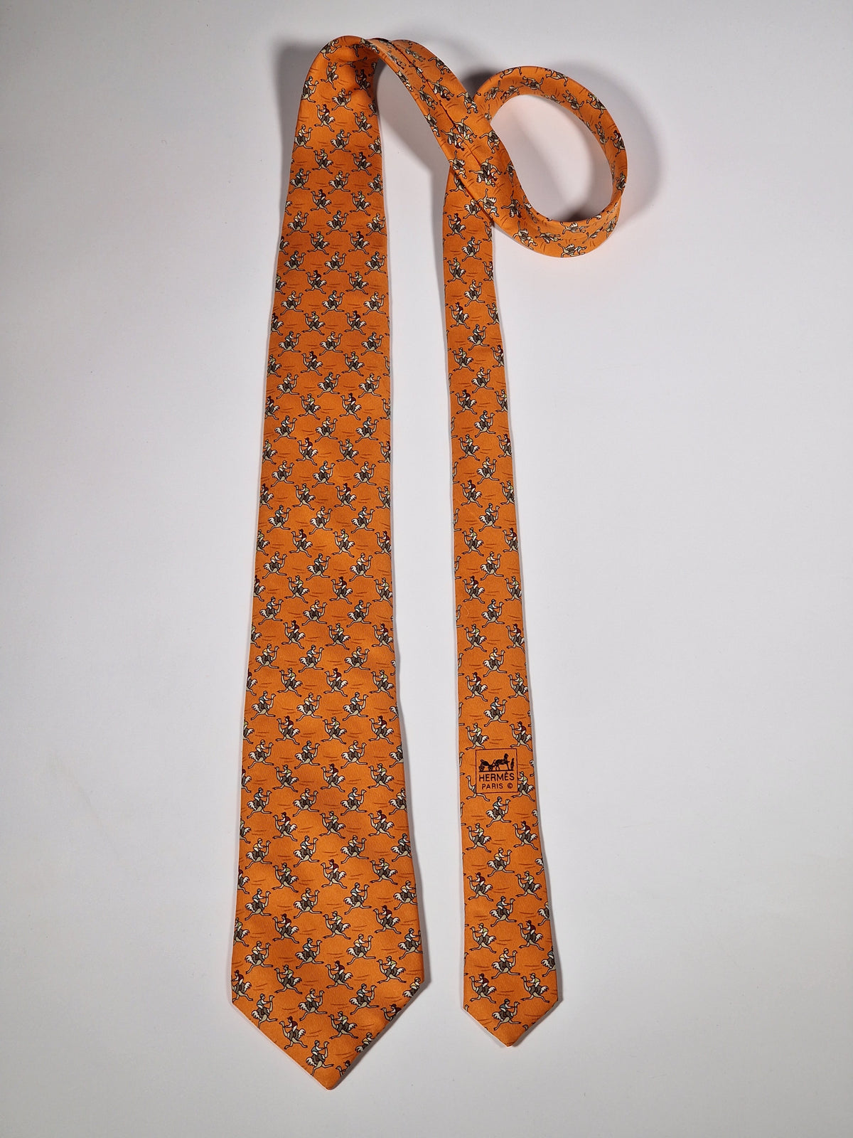 007987 Hermès tie orange ostrich jockey 7987 EA