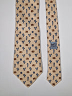 Hermès silk tie beige Hedgehog ad catus whimsical pattern 7988 EA
