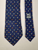 007988b Hermès tie blue whimsical hedgehog and cactus Hermès 7988 EA tie blue