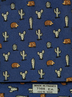 007988b Hermès tie blue whimsical hedgehog and cactus Hermès 7988 EA tie blue