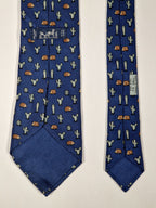 007988b Hermès tie blue whimsical hedgehog and cactus Hermès 7988 EA tie blue