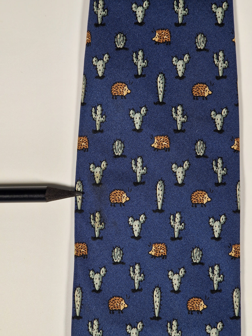 007988b Hermès tie blue whimsical hedgehog and cactus Hermès 7988 EA tie blue