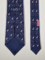 Hermès silk tie blue kangaroo and boomerang whimsical pattern 7994 EA