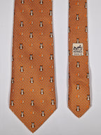 Hermès silk tie orange owl whimsical pattern 7997 EA