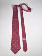 Hermès silk tie red whimsical owl and night pattern 7997 EA