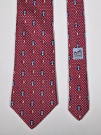 Hermès silk tie red whimsical owl and night pattern 7997 EA