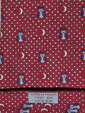 Hermès silk tie red whimsical owl and night pattern 7997 EA