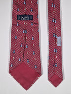 Hermès silk tie red whimsical owl and night pattern 7997 EA