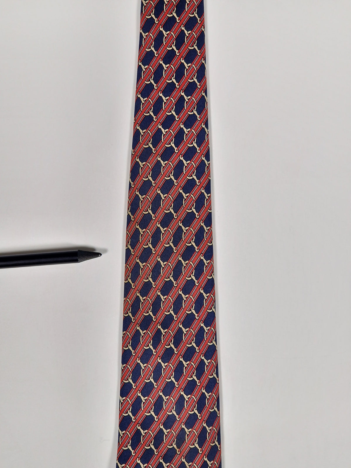 000803 Hermès tie blue equestrian pattern 803 MA