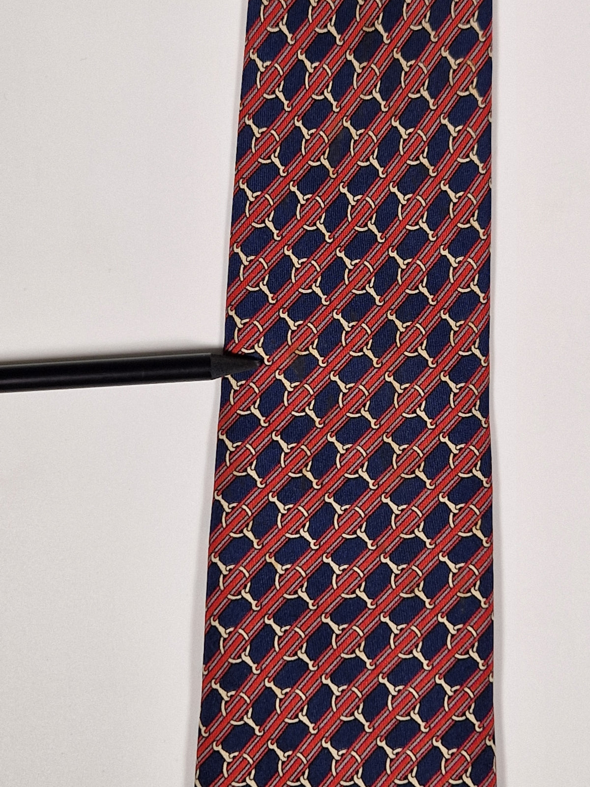 000803 Hermès tie blue equestrian pattern 803 MA