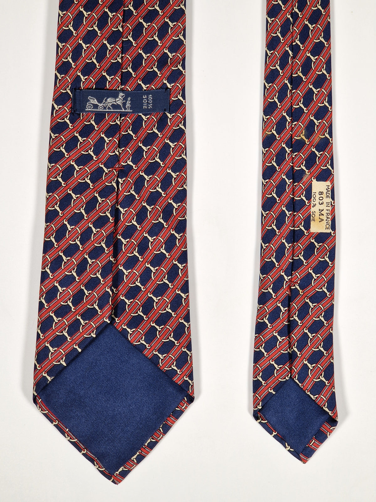 000803 Hermès tie blue equestrian pattern 803 MA