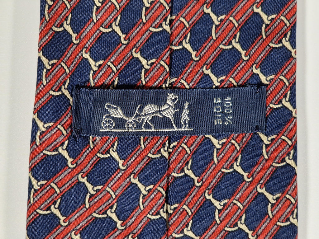 000803 Hermès tie blue equestrian pattern 803 MA