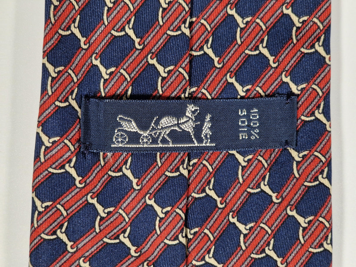 000803 Hermès tie blue equestrian pattern 803 MA