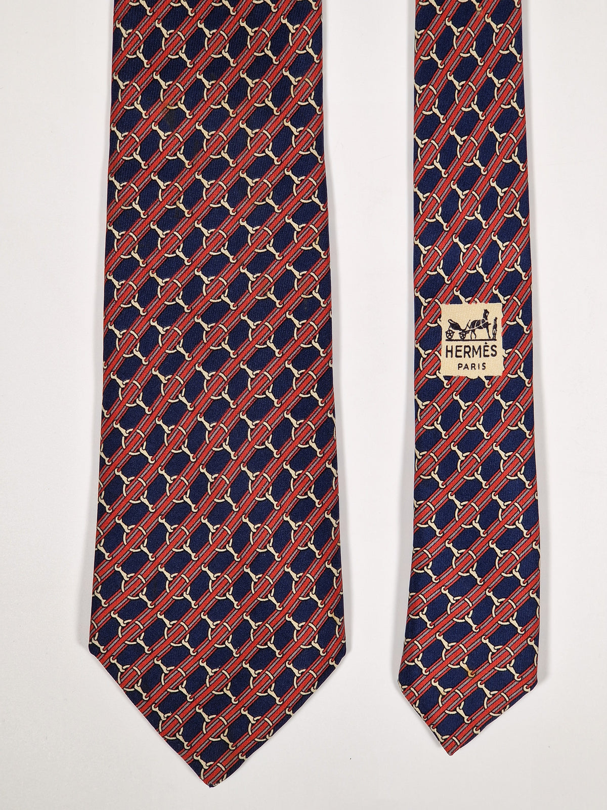 000803 Hermès tie blue equestrian pattern 803 MA
