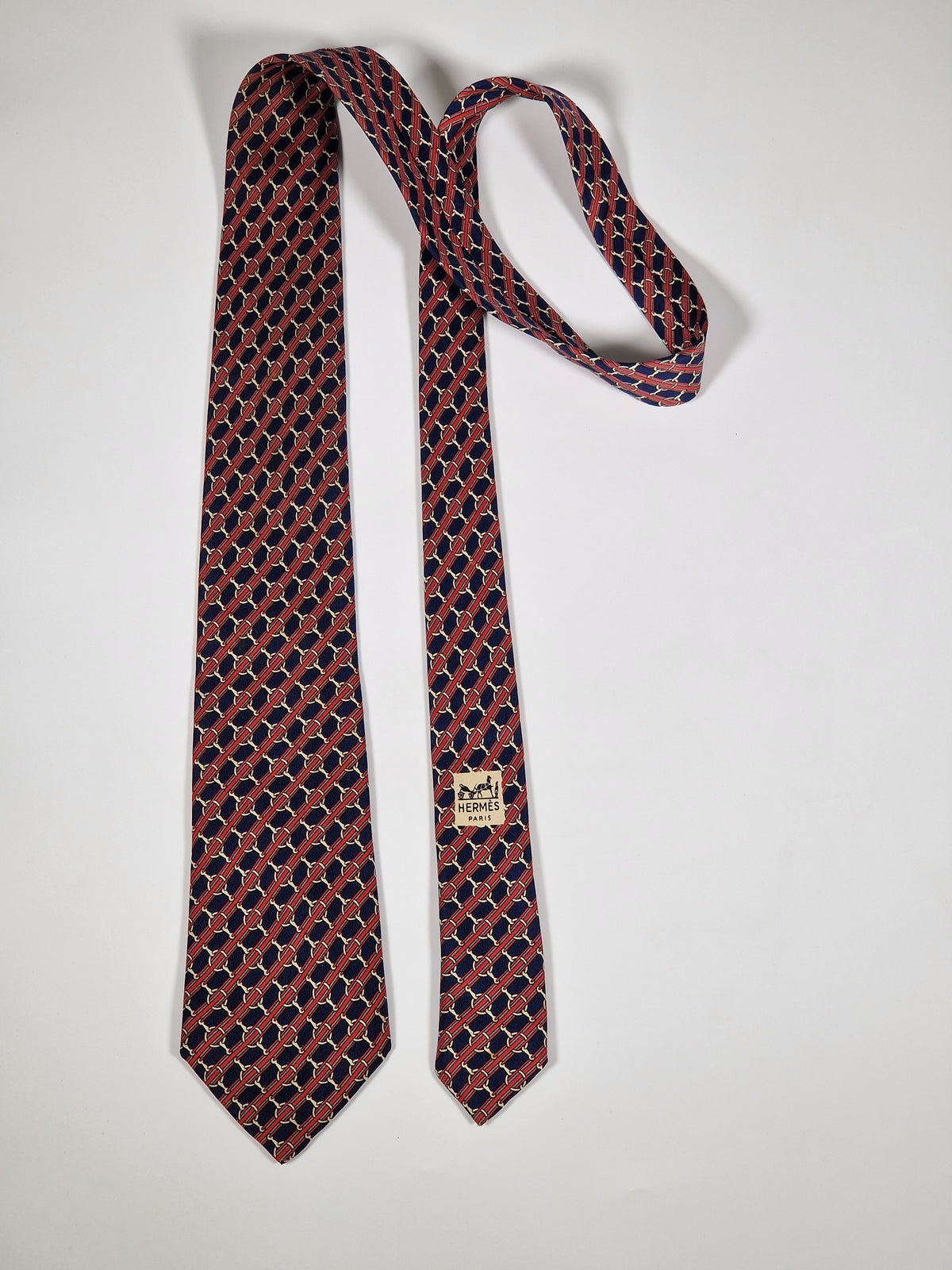 000803 Hermès tie blue equestrian pattern 803 MA