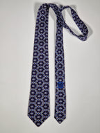 000837 Hermès silk tie blue geometrical pattern 837 EA