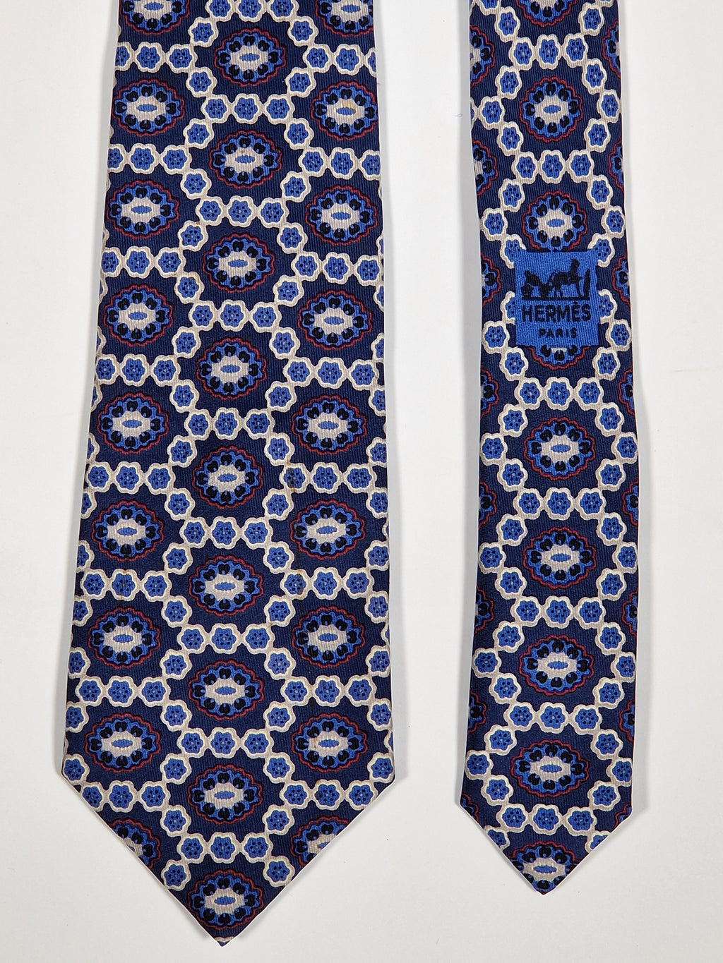 000837 Hermès silk tie blue geometrical pattern 837 EA