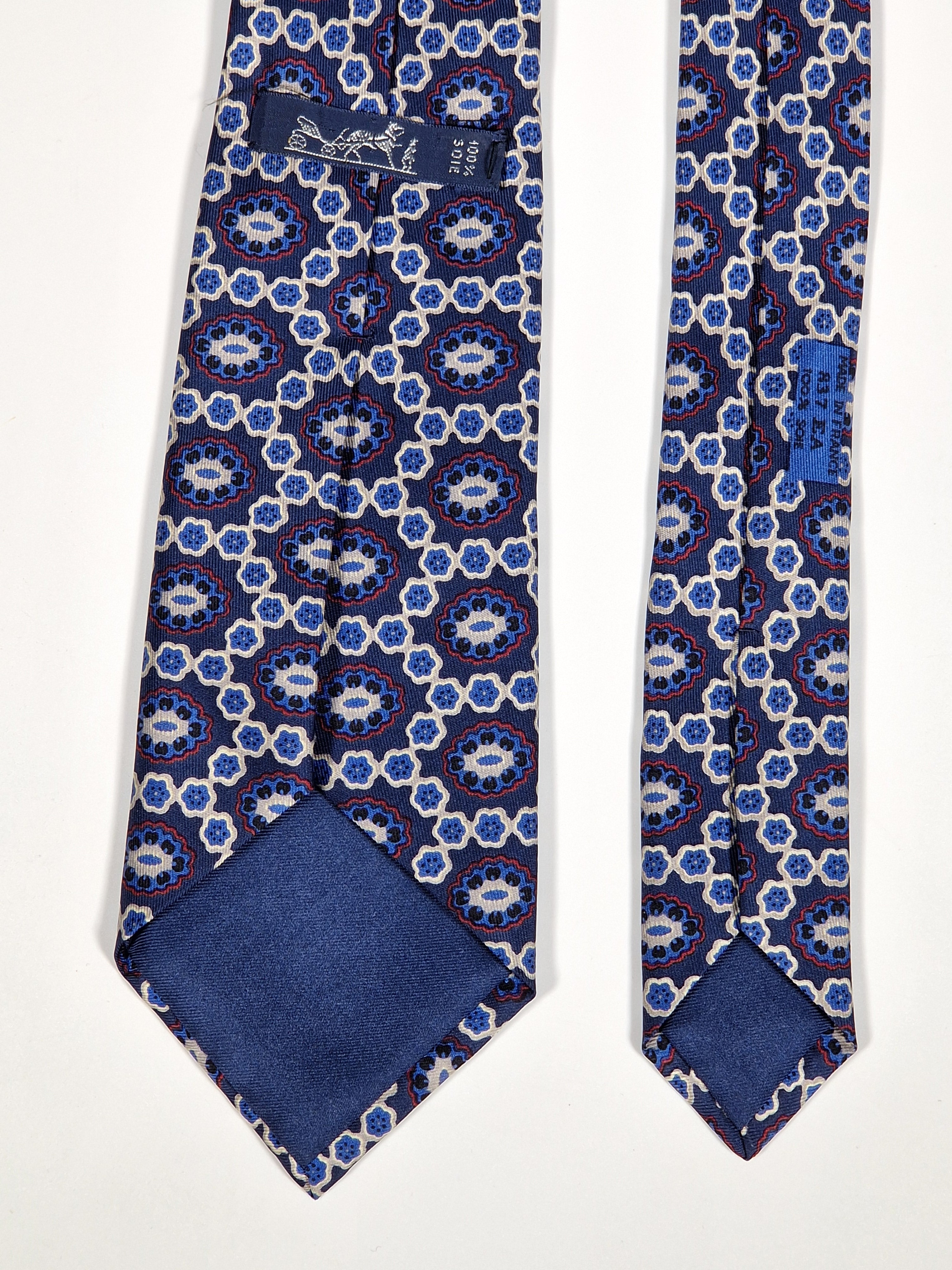 000837 Hermès silk tie blue geometrical pattern 837 EA