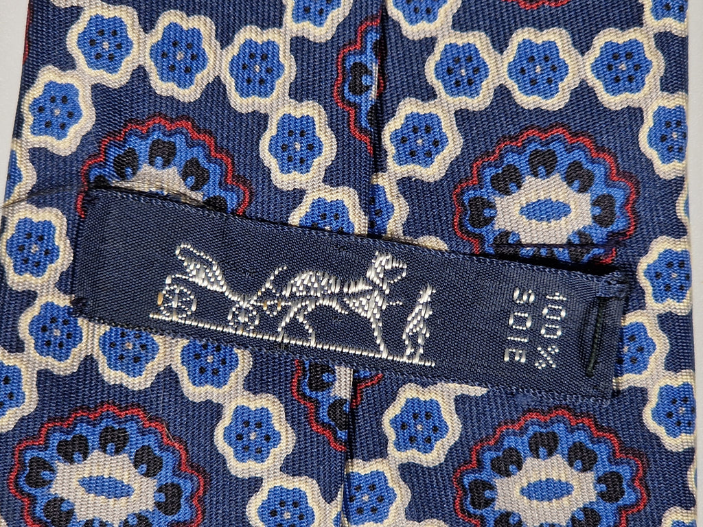 000837 Hermès silk tie blue geometrical pattern 837 EA